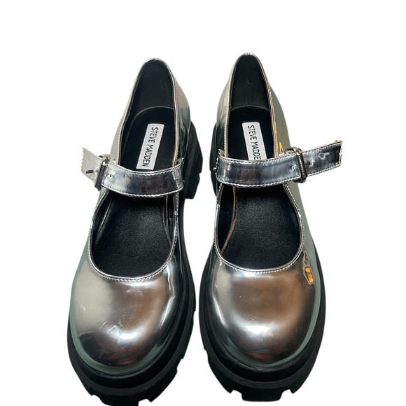 Steve Madden Davinna Silver Mary Jane Platform Shoes 7.5 Chunky Lug Sole - Picture 4 of 8
